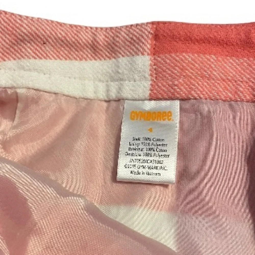 Gymboree girl’s 4 pink/white plaid 100% cotton lined side zipper A‎ line skirt